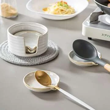 LIUCUON Ceramic Spoon Rest,Spoon Holder,Soy Sauce Dishes with Holder for Kitchen,Household Dipping Sauce Dishes Set, Side Dishes, Kitchen Basics,Set of 4 Kitchen Accessories For Utensils (cream)