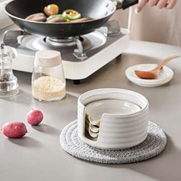 LIUCUON Ceramic Spoon Rest,Spoon Holder,Soy Sauce Dishes with Holder for Kitchen,Household Dipping Sauce Dishes Set, Side Dishes, Kitchen Basics,Set of 4 Kitchen Accessories For Utensils (cream)