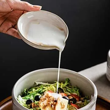 LIUCUON Ceramic Spoon Rest,Spoon Holder,Soy Sauce Dishes with Holder for Kitchen,Household Dipping Sauce Dishes Set, Side Dishes, Kitchen Basics,Set of 4 Kitchen Accessories For Utensils (cream)