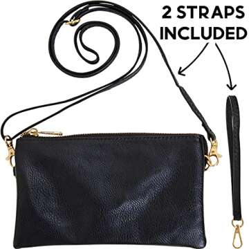 Small Vegan Leather Wristlet Clutch Purse - Crossbody Purse for Women with Wallet
