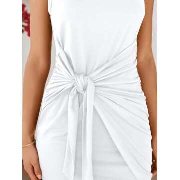 LILLUSORY Women Summer Tie Wrap Tank Short Mini Tshirt Dresses 2025 Trendy Spring Sun Vacation Outfits Casual Work Cute Bodycon Ruched Little T Shirt Sundress Clothes White S