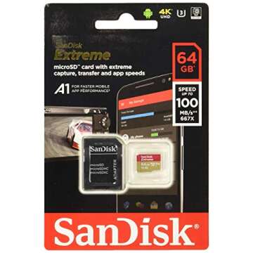 SanDisk Extreme 64GB microSD, microSDHC, microSDXC, 4K UHD- SDSQXA2-064G-GN6MA, A1/A2