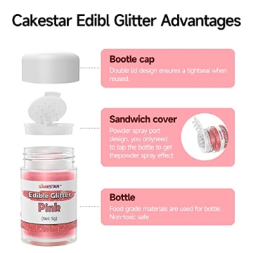 Vibrant Edible Glitter for Baking and Cocktails - 10 Colors