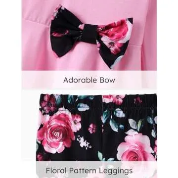 PATPAT Girls 2 Piece Outfits Size 11-12, Pink Tunic Tops And Floral Print Leggings Matching Set, Long Sleeve Tops With Bowknot Ropa Para Niñas De 12 Años Cute Clothes Big Kids Clothes