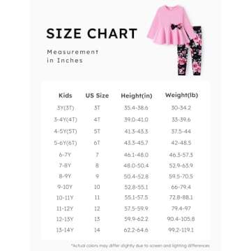 PATPAT Girls 2 Piece Outfits Size 11-12, Pink Tunic Tops And Floral Print Leggings Matching Set, Long Sleeve Tops With Bowknot Ropa Para Niñas De 12 Años Cute Clothes Big Kids Clothes