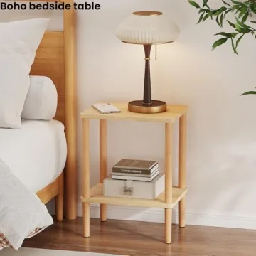 LUCKNOCK Solid Wood Side Table with 2-Tier Storage for Small Spaces