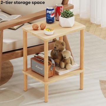 LUCKNOCK Solid Wood Side Table with 2-Tier Storage for Small Spaces