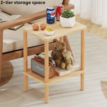LUCKNOCK Solid Wood Side Table with 2-Tier Storage for Small Spaces