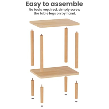 LUCKNOCK Solid Wood Side Table with 2-Tier Storage for Small Spaces