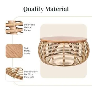 NPD Iris Rattan Round Coffee Table - Luxurious & Modern