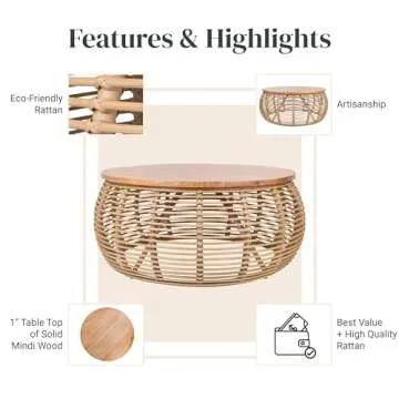 NPD Iris Rattan Round Coffee Table - Luxurious & Modern