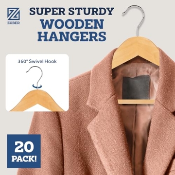 Premium Wooden Hangers - 20 Pack, Heavy Duty and Non Slip