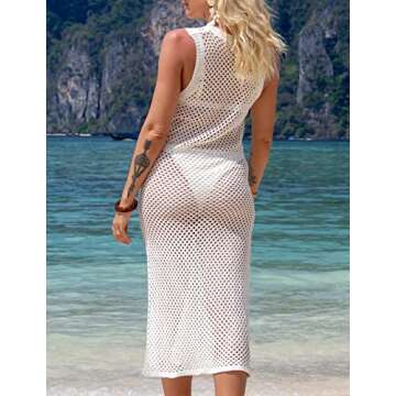 Bsubseach Crochet Swim Cover Up for Women 2025 Knit Sleeveless Swimsuit Coverup Beach Dress Side Slit White2