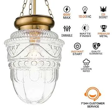 OIYIO Modern Brass Gold Glass Pendant Light Kitchen Island Lighting Globe Farmhouse Light Fixture Over Sink