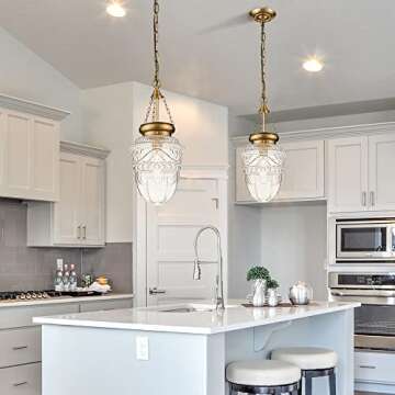 OIYIO Modern Brass Gold Glass Pendant Light Kitchen Island Lighting Globe Farmhouse Light Fixture Over Sink