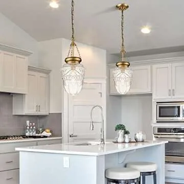 OIYIO Modern Brass Gold Glass Pendant Light Kitchen Island Lighting Globe Farmhouse Light Fixture Over Sink