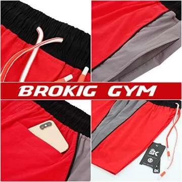BROKIG Men's 5" Gym Bodybuilding Shorts Running Workout Lightweight Shorts Elastic Waistband with Pockets (Medium, Classic Red)