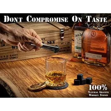 Whiskey Stones Gift Set for Men | Whiskey Glass and Stones Set with Wooden Army Crate, 8 Granite Whiskey Rocks Chilling Stones and 10oz Whiskey Glasses | Whiskey Gift for Men, Dad, Husband, Boyfriend