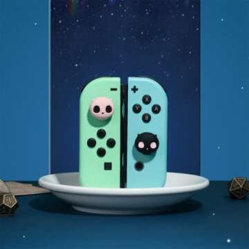 GeekShare Cute Silicone Joy Con Thumb Grip Caps, Joystick Cover Compatible with Switch/OLED/Switch Lite,4PCS - Pink Skull (Pink & Black)