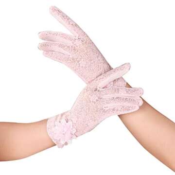 Yuyeran Summer Women Sun UV Protection Lace Gloves Ladies Short Driving Gloves Touch Screen (Pink)