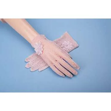 Yuyeran Summer Women Sun UV Protection Lace Gloves Ladies Short Driving Gloves Touch Screen (Pink)