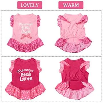 2 Pieces Dog Dresses for Small Dogs Cute Girl Female pet Dress Mommy Puppy Shirt Skirt Dresses Pet Summer Clothes Apparel for Cats(Love and Angel,Small)