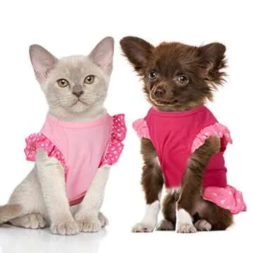 2 Pieces Dog Dresses for Small Dogs Cute Girl Female pet Dress Mommy Puppy Shirt Skirt Dresses Pet Summer Clothes Apparel for Cats(Love and Angel,Small)