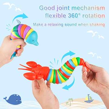 Fidget-Slug, Sensory-Slug, Fidget Dolphin Lobster Toys, Slug-Fidget-Toy, 2 Pack Sensory Toys for Autistic Children, Relief Anti-Anxiety, Stress-Relief Toys for Kids and Adults (Rainbow)