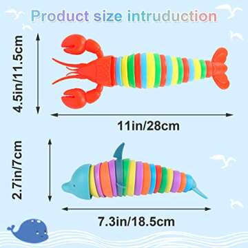 Fidget-Slug, Sensory-Slug, Fidget Dolphin Lobster Toys, Slug-Fidget-Toy, 2 Pack Sensory Toys for Autistic Children, Relief Anti-Anxiety, Stress-Relief Toys for Kids and Adults (Rainbow)