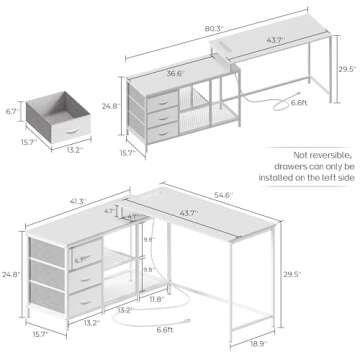 SUPERJARE L Shaped Desk with Power Outlets, Computer Desk with Drawers & Shelves, Corner Desk Gaming...