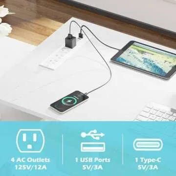 SUPERJARE L Shaped Desk with Power Outlets, Computer Desk with Drawers & Shelves, Corner Desk Gaming Desk Home Office Desk, White