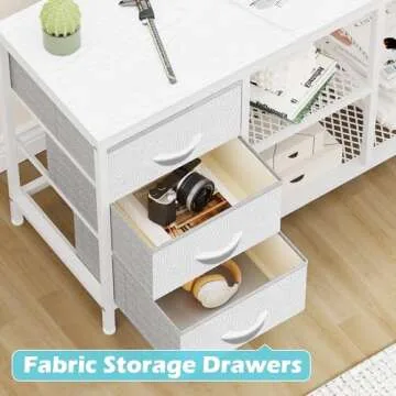 SUPERJARE L Shaped Desk with Power Outlets, Computer Desk with Drawers & Shelves, Corner Desk Gaming Desk Home Office Desk, White