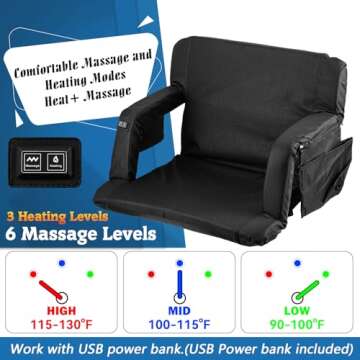 Heated Massage Stadium Seats, 25 Inch Heated Stadium Seats for Bleachers with 10000mAh Power Bank, 3...