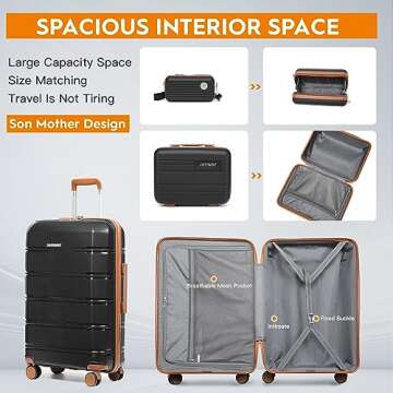 Joyway 5 Piece Luggage Sets, Lightweight Rolling Hardside Carry On and Checked Suitcase with TSA Lock and Spinner Wheels for Women and Men Travel Baggage Black