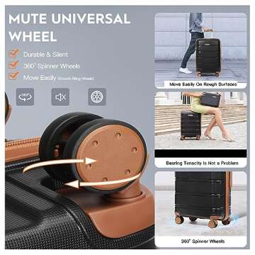 Joyway 5 Piece Luggage Sets, Lightweight Rolling Hardside Carry On and Checked Suitcase with TSA Lock and Spinner Wheels for Women and Men Travel Baggage Black