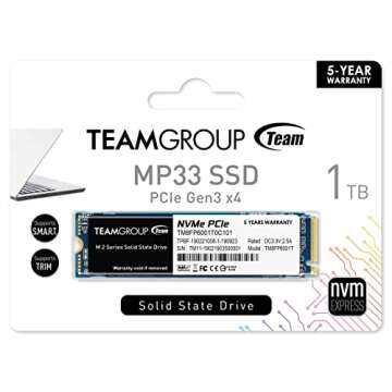 TEAMGROUP MP33 1TB SLC Cache 3D NAND TLC NVMe 1.3 PCIe Gen3x4 M.2 2280 Internal SSD R/W Speed up to 1800/1500 MB/s Laptop & PC Desktop TM8FP6001T0C101