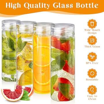 Uiifan 8 Pcs Glass Water Bottles for Smoothies & Juices