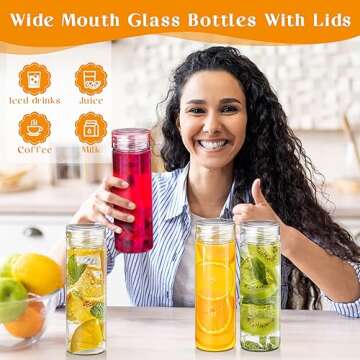Uiifan 8 Pcs Glass Water Bottles for Smoothies & Juices