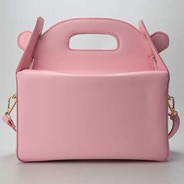 QiMing Tower Print Top-Handle Handbags,Pu Chinese Takeout Box Shoulder Bag for Women(Pink)