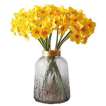 Decpro 12Pcs Artificial Daffodils Flowers, Silk Narcissus Fake Daffodils Flower Bouquets for Home Pa...