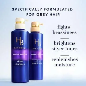 Hair Biology Biotin-Infused Purple Shampoo and Conditioner Set for Grey Hair, Anti-Brassiness, Moisturizing, Color-Safe, Silver & Glowing, Corrects Yellow Tones, 12.8 Fl Oz Each, 2 Pack