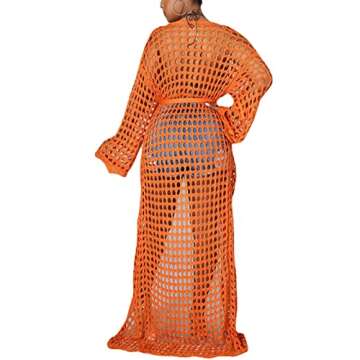 Sheer Bathing Suit Cover Ups for Women - Sexy Open Front Beach Bikini Swimsuit Kimono Cardigan Beachwear with Belt Orange
