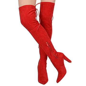 TYFLOVE Women Over The Knee Boots Fashion Suede Block Heels shoes Sexy Lace up Thigh High Boots