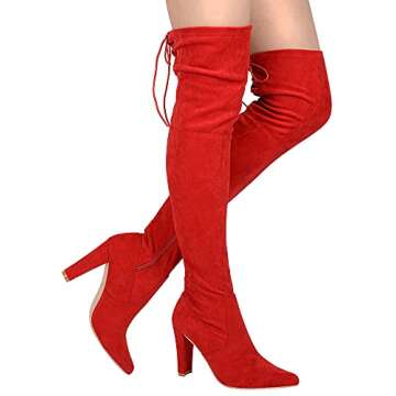 TYFLOVE Women Over The Knee Boots Fashion Suede Block Heels shoes Sexy Lace up Thigh High Boots