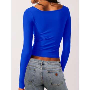 Abardsion 2 Piece Square Neck Tops for Women Slim Fit Double Layer Fall Long Sleeve Crop Top T Shirt...