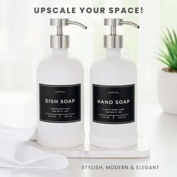 Elegant Verute 16oz Glass Soap Dispenser Set with Labels