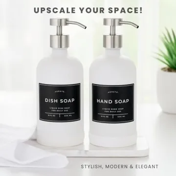 Elegant Verute 16oz Glass Soap Dispenser Set with Labels