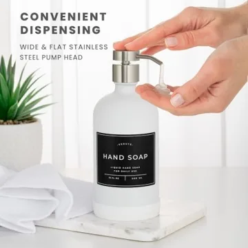 Elegant Verute 16oz Glass Soap Dispenser Set with Labels