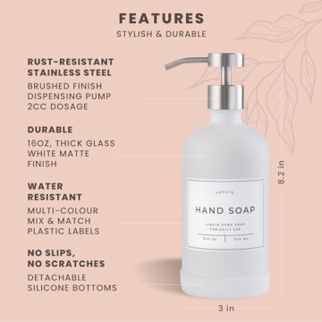 Elegant Verute 16oz Glass Soap Dispenser Set with Labels