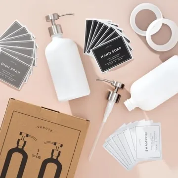 Elegant Verute 16oz Glass Soap Dispenser Set with Labels